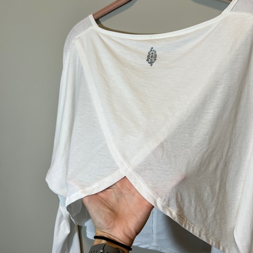 FP Movement Free People White Crossover Back Sheer Cropped Long Sleeve Top S - Picture 8 of 10
